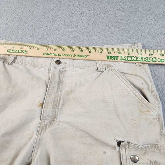 VTG CARHARTT Shorts Mens 38 Khaki Cargo Natural Distressed Y2K Thrashed Paint - Picture 3 of 10
